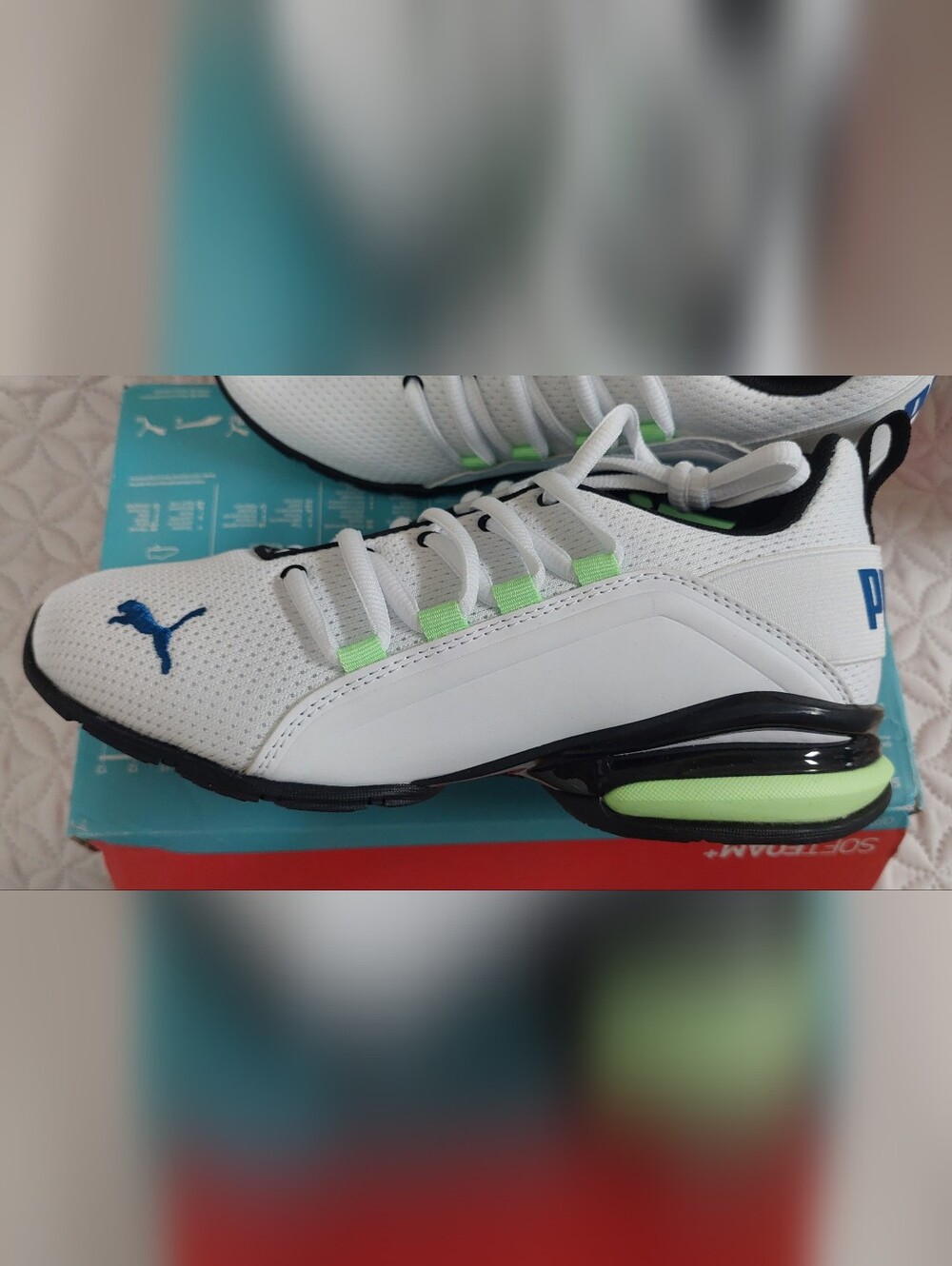 Puma White Athletic Sneakers with Black & Lime Accents - Picture 4 of 9